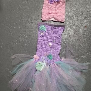 Purple and Pink Crochet Baby Dress with Headband